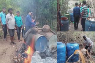 The police destroyed 4500 liters of fake liquor and set up in Vellore anaikattu hills