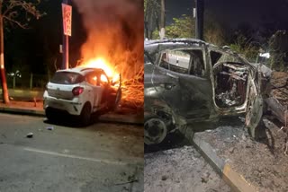 indore car collide with electric pole