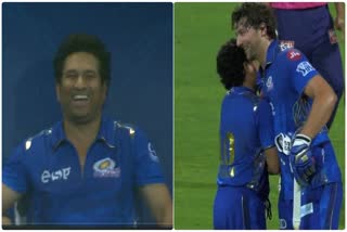 Etv Bharatipl-1000-match-sachin-tendulkar-reaction-viral-after-tim-david-hit-six-2nd-ball-of-last-over-mi-vs-rr