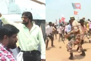 Police resort to mild lathicharge to control the fans of Sandalwood actor Kichcha Sudeep during campaigns in Raichur