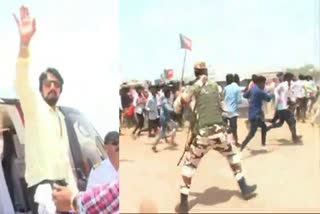 Police lathicharge to control the fans  Kichcha Sudeep during bjp campaign  കിച്ച സുദീപിനെ കാണാന്‍ പാഞ്ഞടുത്ത് ആള്‍ക്കൂട്ടം  ക്രൂരമായി ലാത്തി ചാര്‍ജ് നടത്തി പൊലീസ്  കന്നട താരം കിച്ച സുദീപ്