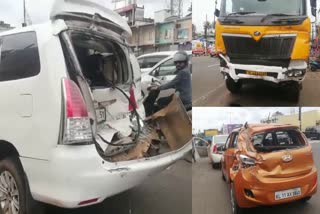 road accident thrissur Puthukkad  road accident  thrissur Puthukkad  thrissur Puthukkad accident  accident  road accident  വാഹനങ്ങളിലേക്ക് ലോറി പാഞ്ഞുകയറി  വാഹനാപകടം  അപകടം  റോഡ് അപകടം  അപകടം പുതുക്കാട്  ദേശീയപാത പുതുക്കാട് റോഡപകടം  അപകടം പുതുക്കാട്  വാഹനങ്ങൾ കൂട്ടിയിടിച്ച് അപകടം