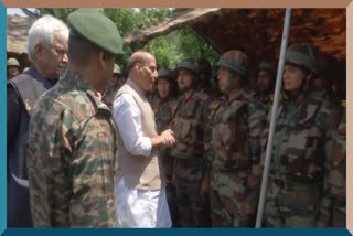 Rajnath Singh interacts with soldiers at Rajouri Army Base Camp after recent attack