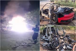 speeding-luxury-car-caught-fire-burned-to-ashes-after-hitting-a-tree-in-gurugram