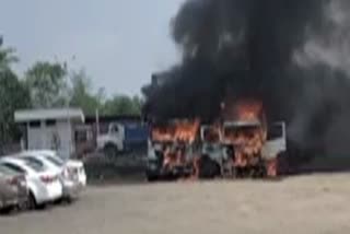 2 canter lorries carrying cars caught fire