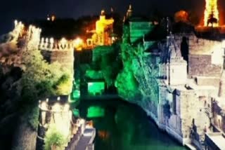 Chittorgarh fort seen bathed in lights