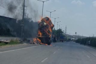 fierce fire broke out in moving truck in indore
