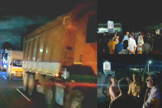 Villagers staged a road blockade as power supply was suspended to transport spare parts in trucks to Kudankulam Nuclear Power Plant