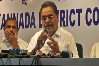 Former minister B Ramanatha Rai spoke at the press conference.