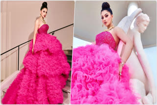 Cannes 2023: Urvashi Rautela stuns in pink floral ruffled gown with statement neckpiece; Watch video