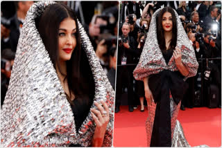 aishwarya in silver hooded couture