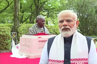 Etv BharPM Modi unveils a statue of Mahatma Gandhi in Hiroshima Japanat