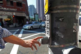 TRAFFIC PUSH BUTTON PEDESTRIANS WILL BE ABLE TO STOP TRAFFIC AND CROSS THE ROAD BY PRESSING A BUTTON