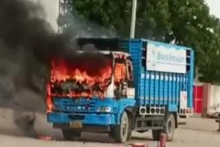 LPG cylinder truck caught fire on highway