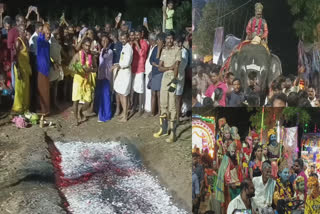 Thimithi festival once in five years was held at the Draupadi Amman temple in Mela Uthamanallur village near Thiruvaiyaru