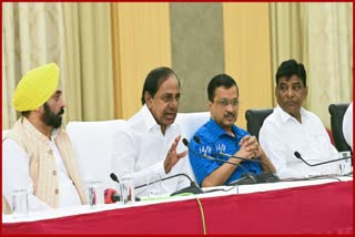 Bhagwant Mann and Arvind Kejriwal in Hyderabad