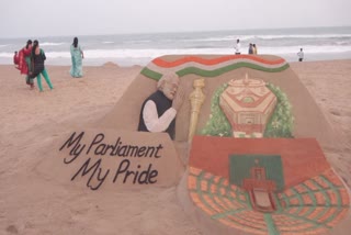 SUDARSHAN PATNAIK CREATES NEW PARLIAMENT ON SAND