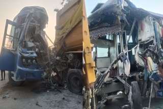 uncontrolled bus collided with truck