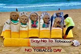 Sudarshan Patnaik creates giant sand sculpture depicting dangers of tobacco