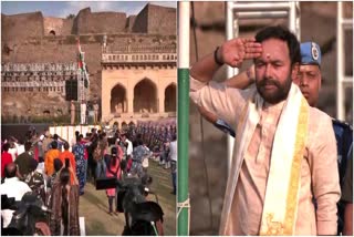 Union Minister G Kishan Reddy  Kishan Reddy unfurls the national flag  national flag at Golconda Fort in Hyderabad  ತೆಲಂಗಾಣ ರಾಜ್ಯ ಸಂಸ್ಥಾಪನಾ ದಿನ  ಹೈದರಾಬಾದ್​ನಲ್ಲಿ ಕೇಂದ್ರ ಸಚಿವರಿಂದ ಧ್ವಜಾರೋಹಣ  ತೆಲಂಗಾಣ ರಾಜ್ಯ ಸ್ವಾತಂತ್ರ್ಯ ದಿನಾಚರಣೆ  ಹೈದರಾಬಾದ್‌ನ ಗೋಲ್ಕೊಂಡ ಕೋಟೆ  ತೆಲಂಗಾಣ ಸಾಧನಾದಲ್ಲಿ ಭಾಗಿ  ತೆಲಂಗಾಣಕ್ಕಾಗಿ ಮಡಿದವರನ್ನು ಸ್ಮರಿಸುವಂತೆ ಕರೆ