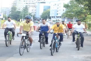 NCP MP Supriya Sule pedals bicycle as part of 'No Vehicle Day' campaign in Pune