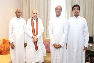 Amit Shah meets Archbishop Andrews Thazhath during Kerala visit  Amit Shah  Amit Shah meets Archbishop Andrews Thazhath  Amit Shah Kerala visit  bjp  bjp leaders meet Christian religious leaders  Christian religious leaders  Archbishop Andrews Thazhath  കേന്ദ്ര ആഭ്യന്തരമന്ത്രി അമിത് ഷാ  അമിത് ഷാ  മാര്‍ ആന്‍ഡ്രൂസ് താഴത്ത്  കത്തോലിക്കാ സഭ മുതിർന്ന ബിഷപ്പ്  ക്രിസ്‌തീയ പുരോഹിതന്മാരെ കണ്ട് ബിജെപി നേതാക്കൾ  ക്രിസ്‌തീയ പുരോഹിതന്മാർ  ക്രൈസ്‌തവ