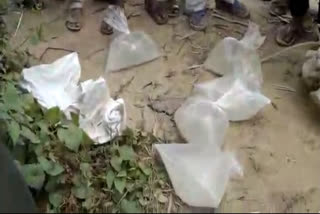 The recovered liquor pouches at a graveyard in Bihar's Sasaram