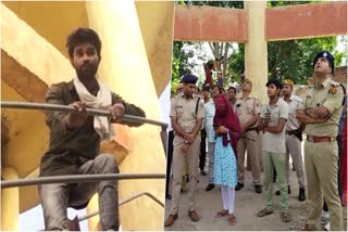 young man climbed on a water tank  demanding return of his wife  Bharatpur  Rajasthan  ഭാര്യയെ ബന്ധുക്കള്‍ വിളിച്ചുകൊണ്ടുപോയി  തിരികെയെത്തിക്കാന്‍ വാട്ടര്‍ ടാങ്കില്‍ കയറി  വാട്ടര്‍ ടാങ്കില്‍ കയറി  ആത്മഹത്യാഭീഷണി മുഴക്കി യുവാവ്  യുവാവ്  ആത്മഹത്യ  രാജസ്ഥാനിലെ അഗവാലി നിവാസി  ലാൽജീത്ത്  രാജസ്ഥാന്‍  ഭാര്യ  പൊലീസ്