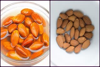 Soaked and raw almonds