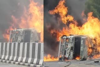 Mumbai Pune express highway oil tanker accident  Mumbai Pune express highway oil tanker  Mumbai Pune express highway accident updates  മുംബൈ പൂനെ എക്‌സ്‌പ്രസ്‌വേ  ഓയില്‍ ടാങ്കർ അപകടം മുംബൈ  മഹാരാഷ്‌ട്ര  മുംബൈ  പൂനെ