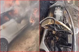 fierce fire in parked Ciaz car in Gurugram