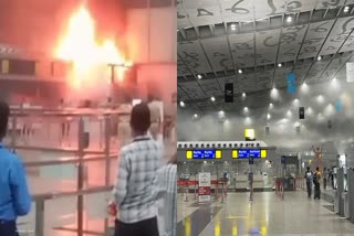 Kolkata airport  fire broke  fire  വിമാനത്താവളത്തില്‍ വന്‍ തീപിടിത്തം  കൊല്‍ക്കത്ത  ചെക്ക് ഇന്‍ കൗണ്ടറിലാണ്