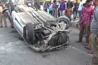 car accident in lb nagar... two people seriously injured