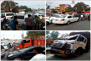 collision in 2 truck due to Brake fail jam on road