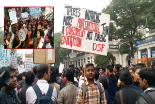 jnu student protest on cp in delhi