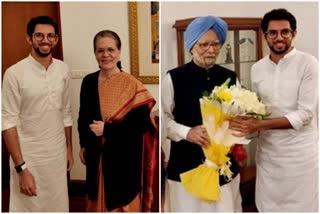 Aaditya Thackeray with Sonia Gandhi and Manmohan Singh, மன்மோகன் ஆதித்யா தாக்ரே, சோனியா ஆதித்ய தாக்ரே,