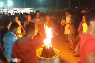 students enjoys campire at basketball torrnament at east godavari