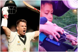 australia batsmen david warner gifts helmet to kid after triple century but elder boys snatch it away