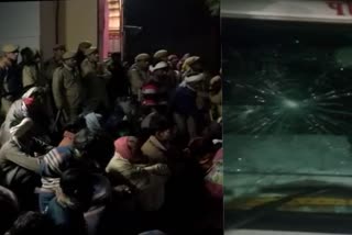 Angry people pelted stones at police,  गुस्साए लोगों ने किया पुलिस पर पथराव, गाड़ियों के शीशे टूटे, Broken glass of vehicles, police vehicles