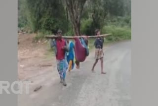 Pregnant woman carried in a cloth cradle for 6 kms