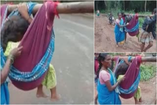 Pregnant woman carried in a cloth cradle for 6 kms