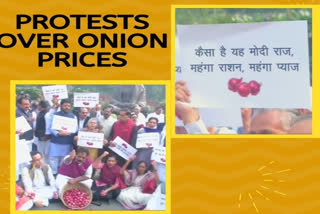 Cong protests at Parl premises over rising onion prices