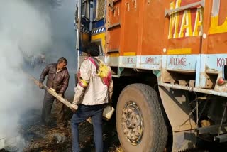 Fire in truck from shot circuit in Balodabazar