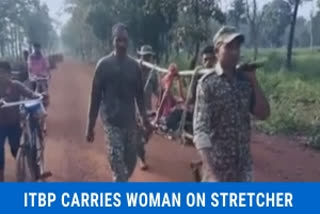 ITBP personnel carry Chhattisgarh woman on stretcher to hospital