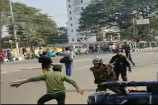 Police resorted to Lathi charge on protesters at Guwahati city.