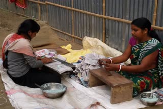 villagers making paper bag in katihar