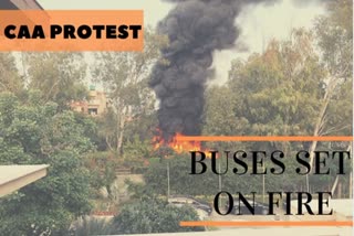 Jamia Millia Islamia students set fire to DTC buses