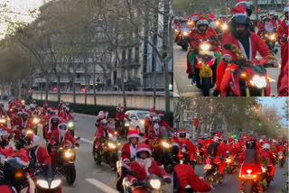 Thousands of motorbike enthusiasts donning Santa Claus costumes took part in a traditional Christmas parade in Barcelona.