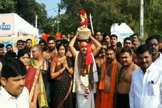 minister errabelli dayakar rao participated in lord ayyappa procession