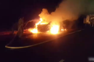 Fires in the engine Car wreck on the roadside